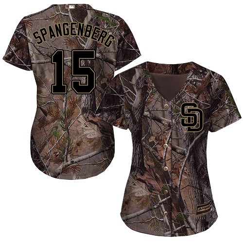 Women's Majestic San Diego Padres #15 Cory Spangenberg Authentic Camo Realtree Collection Flex Base MLB Jersey
