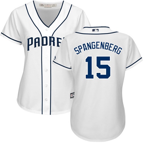 Women's Majestic San Diego Padres #15 Cory Spangenberg Authentic White Home Cool Base MLB Jersey