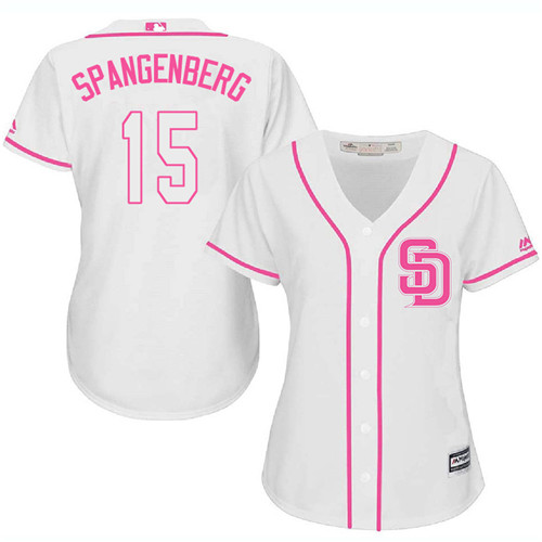 Women's Majestic San Diego Padres #15 Cory Spangenberg Replica White Fashion Cool Base MLB Jersey