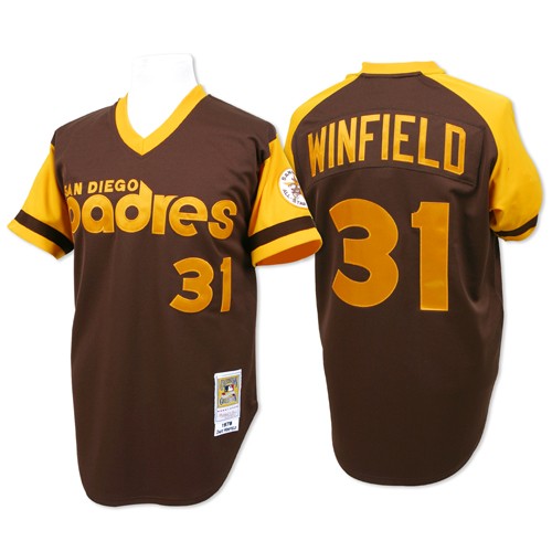 Men's Mitchell and Ness San Diego Padres #31 Dave Winfield Authentic Brown Throwback MLB Jersey