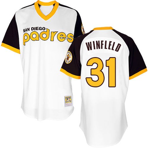 Men's Mitchell and Ness San Diego Padres #31 Dave Winfield Authentic White Throwback MLB Jersey