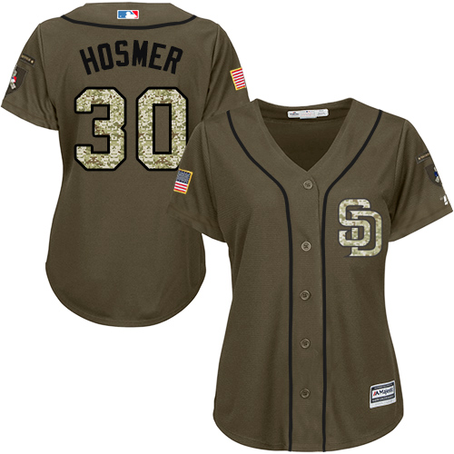 Women's Majestic San Diego Padres #30 Eric Hosmer Authentic Green Salute to Service Cool Base MLB Jersey