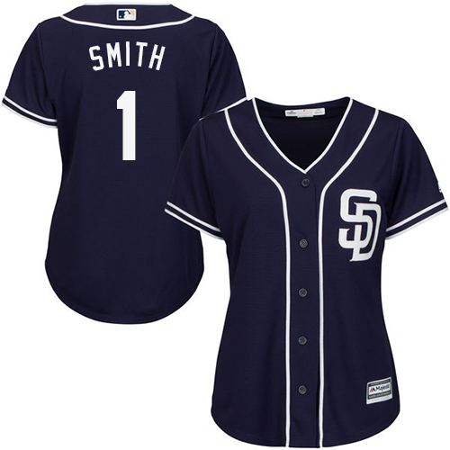 Women's Majestic San Diego Padres #1 Ozzie Smith Authentic Navy Blue Alternate 1 Cool Base MLB Jersey
