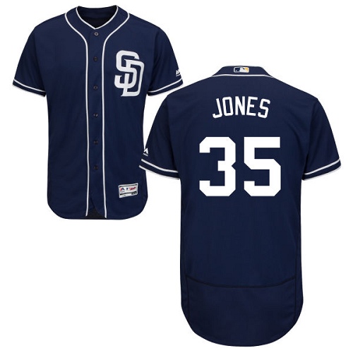 Men's Majestic San Diego Padres #35 Randy Jones Navy Blue Alternate Flex Base Authentic Collection MLB Jersey