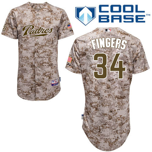Men's Majestic San Diego Padres #34 Rollie Fingers Authentic Camo Alternate 2 Cool Base MLB Jersey