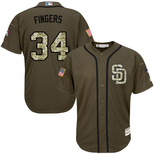 Men's Majestic San Diego Padres #34 Rollie Fingers Authentic Green Salute to Service MLB Jersey