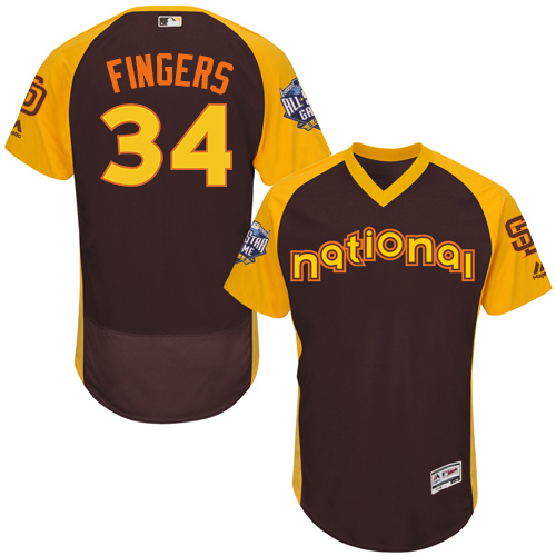 Men's Majestic San Diego Padres #34 Rollie Fingers Brown 2016 All-Star National League BP Authentic Collection Flex Base MLB Jersey