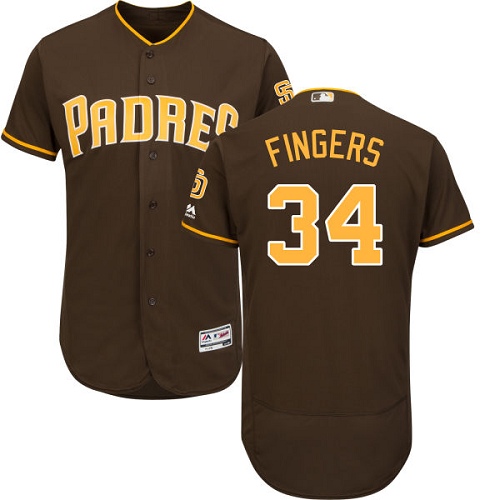 Men's Majestic San Diego Padres #34 Rollie Fingers Brown Alternate Flex Base Authentic Collection MLB Jersey
