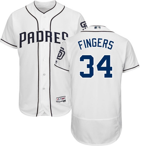 Men's Majestic San Diego Padres #34 Rollie Fingers White Home Flex Base Authentic Collection MLB Jersey
