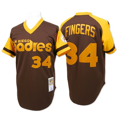 Men's Mitchell and Ness San Diego Padres #34 Rollie Fingers Authentic Brown Throwback MLB Jersey
