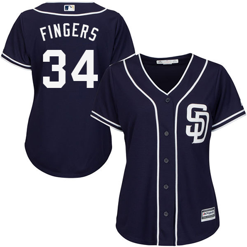 Women's Majestic San Diego Padres #34 Rollie Fingers Authentic Navy Blue Alternate 1 Cool Base MLB Jersey