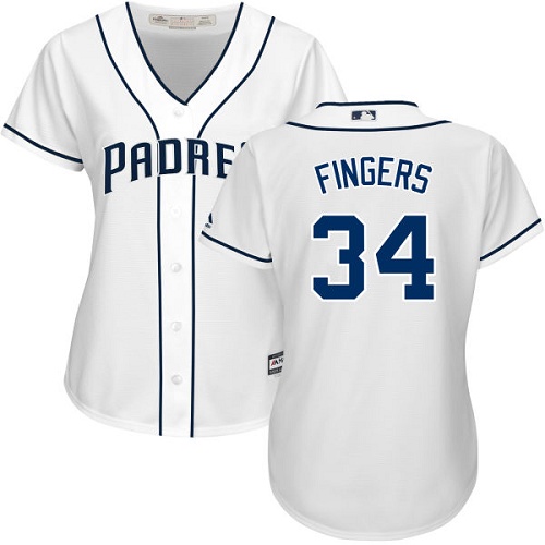 Women's Majestic San Diego Padres #34 Rollie Fingers Replica White Home Cool Base MLB Jersey