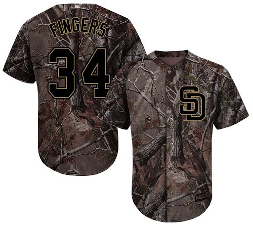 Youth Majestic San Diego Padres #34 Rollie Fingers Authentic Camo Realtree Collection Flex Base MLB Jersey