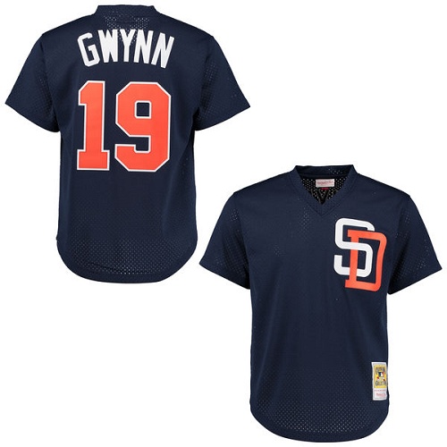 Men's Mitchell and Ness 1996 San Diego Padres #19 Tony Gwynn Replica Navy Blue Throwback MLB Jersey