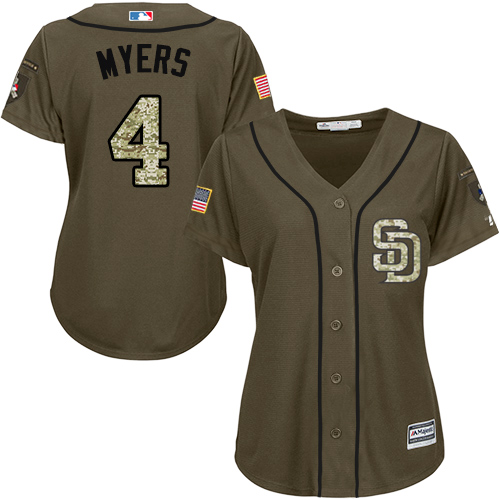 Women's Majestic San Diego Padres #4 Wil Myers Authentic Green Salute to Service Cool Base MLB Jersey