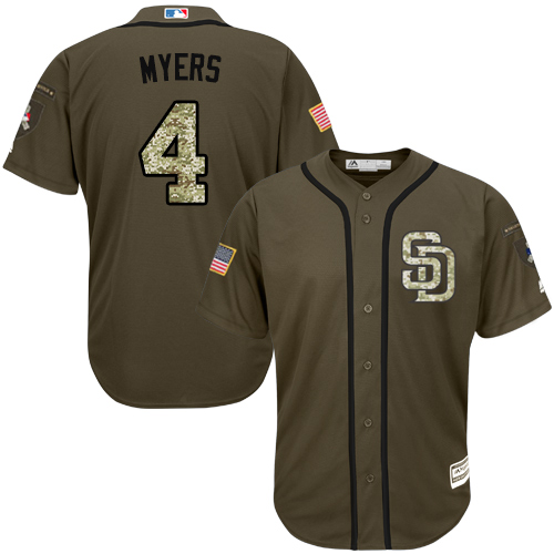 Youth Majestic San Diego Padres #4 Wil Myers Authentic Green Salute to Service Cool Base MLB Jersey