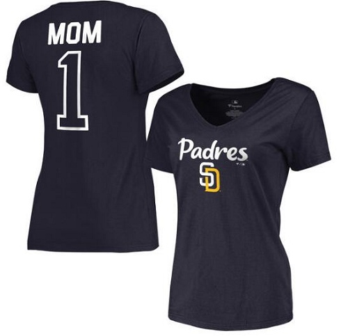 MLB San Diego Padres Women's 2017 Mother's Day #1 Mom V-Neck T-Shirt - Navy