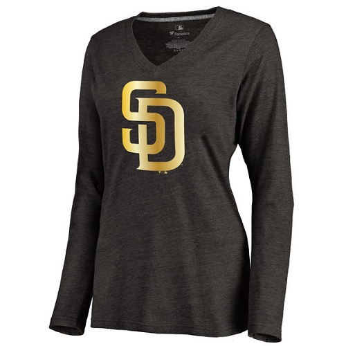 MLB San Diego Padres Women's Gold Collection Long Sleeve V-Neck Tri-Blend T-Shirt - Black